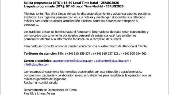 Más de 300 pasajeros varados en Brasil tras un aterrizaje de emergencia de un vuelo de Plus Ultra