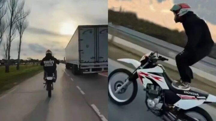 Video: un motociclista se filmaba haciendo maniobras peligrosas en la ruta y le suspendieron la licencia por más de 70 años