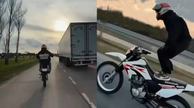 Video: un motociclista se filmaba haciendo maniobras peligrosas en la ruta y le suspendieron la licencia por más de 70 años