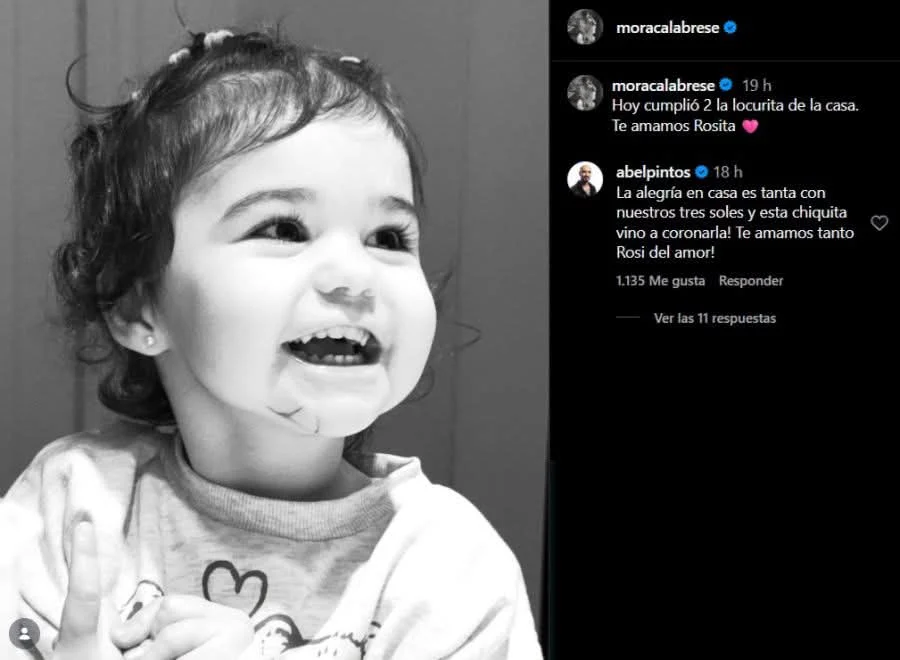 ROSARIO, LA HIJA DE ABEL PINTOS, CUMPLIÓ 2 AÑOS: “LA LOCURITA DE LA CASA”