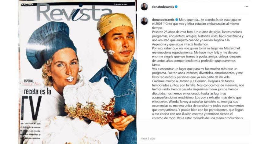El emotivo mensaje de Donato de Santis a Maru Botana antes del debut en Telefe
