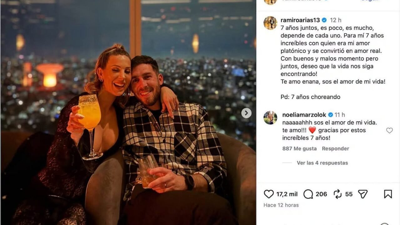 RAMIRO ARIAS Y NOELIA MARZOL CELEBRARON 7 AÑOS DE AMOR: “ERA MI AMOR PLATÓNICO”