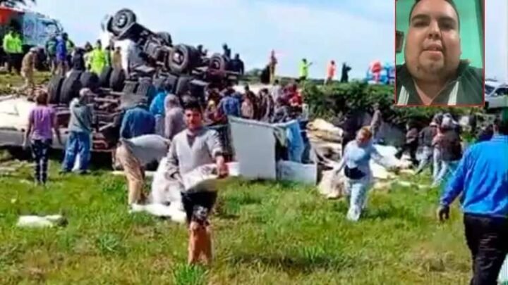 Indignación de un camionero tras volcar en la Ruta 14: "La gente lo primero que hace es robarse la mercadería"