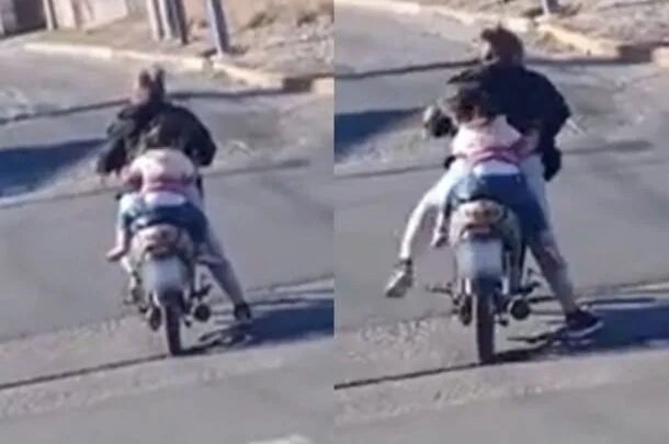 Video: manejaba una moto con una cerveza en la mano y con una nena sin casco