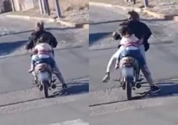 Video: manejaba una moto con una cerveza en la mano y con una nena sin casco