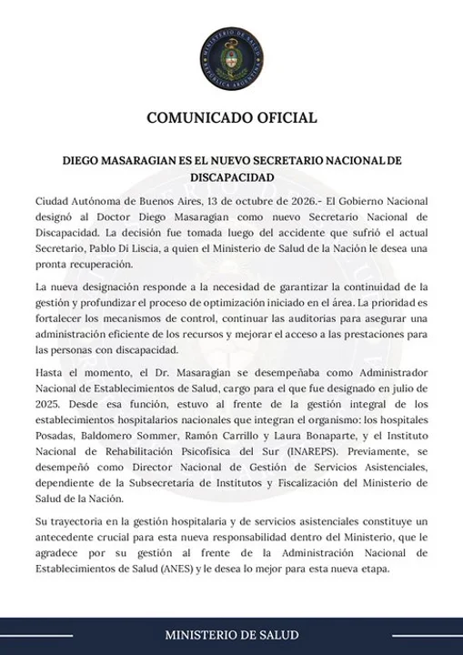 El Gobierno Nacional designó a Diego Masaragian como nuevo Secretario Nacional de Discapacidad