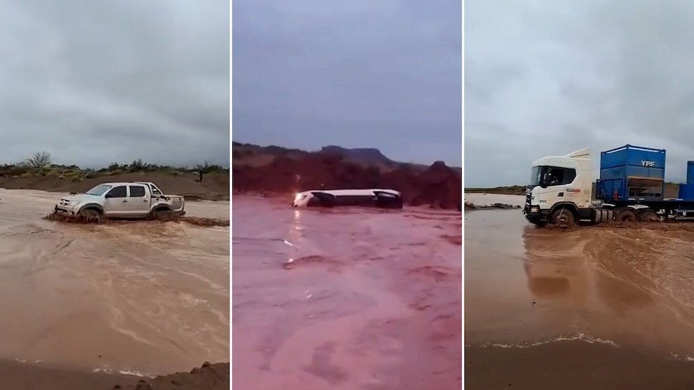 Temporal en Neuquén: una camioneta fue arrastrada por la corriente en pleno Vaca Muerta