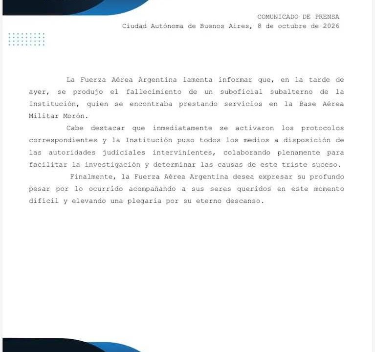 Conmoción en la Base Aérea Militar de Morón: hallaron muerto a un suboficial de 20 años con un disparo en la cabeza