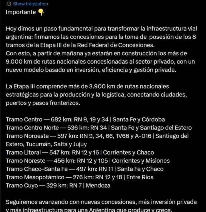 Privatización vial: el Gobierno oficializó el inicio de obras en rutas nacionales
